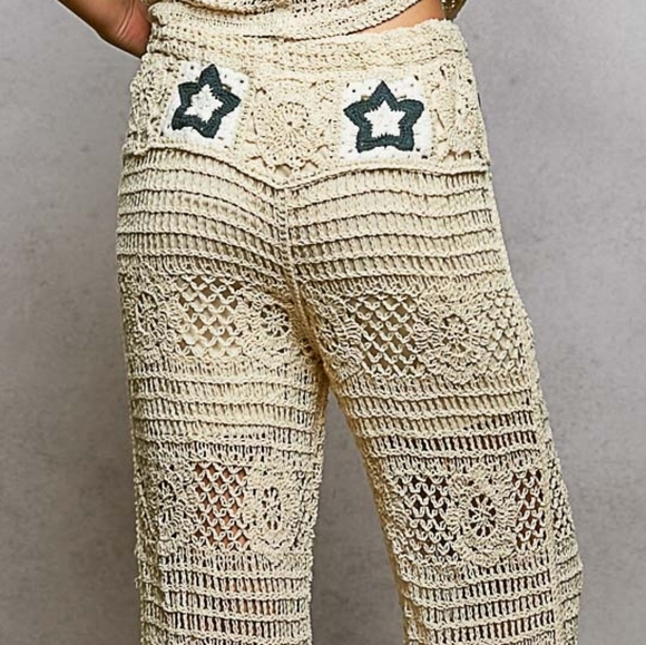 POL High-Rise Star Patchwork Openwork Granny Crochet Flare Leg Retro 70’s Pants - Picture 9 of 16